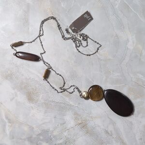 NWT J. JILL Elegant Silver Chain Brown Stones Pendant Necklace